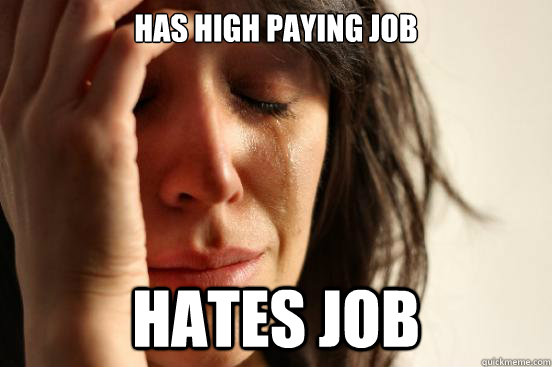 Has high paying job Hates job  First World Problems