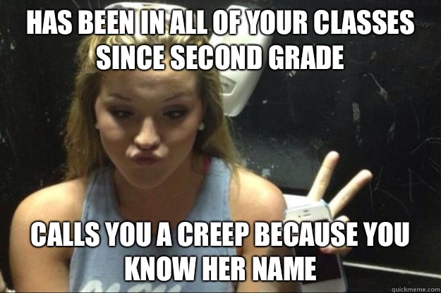 Has been in all of your classes since second grade Calls you a creep because you know her name  Annoying Suburban Girl