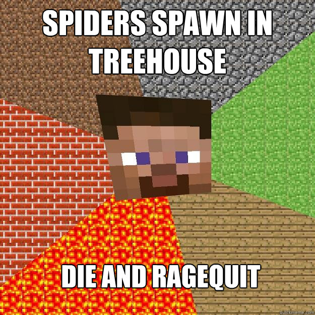 Spiders Spawn in Treehouse Die and ragequit  Minecraft