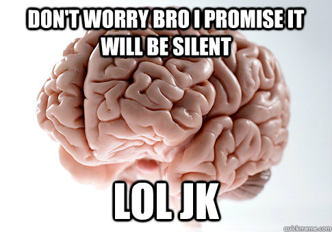 Don't worry bro i promise it will be silent lol jk  Scumbag Brain