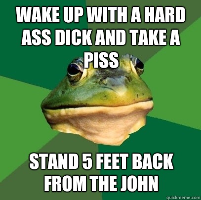 Wake up with a hard ass dick and take a piss Stand 5 feet back from the John   Foul Bachelor Frog
