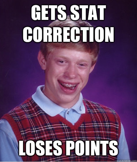 Gets stat correction Loses points  - Gets stat correction Loses points   Bad Luck Brian