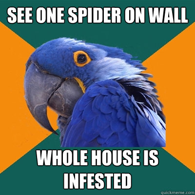 see one spider on wall whole house is infested  Paranoid Parrot