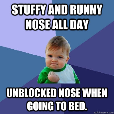 Stuffy and runny nose all day unblocked nose when going to bed.  - Stuffy and runny nose all day unblocked nose when going to bed.   Success Kid