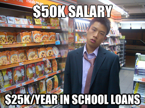 $50K SALARY $25K/YEAR in school loans  Disenchanted Young Professional