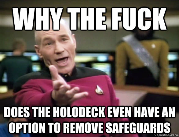 why the fuck does the holodeck even have an option to remove safeguards  Annoyed Picard HD