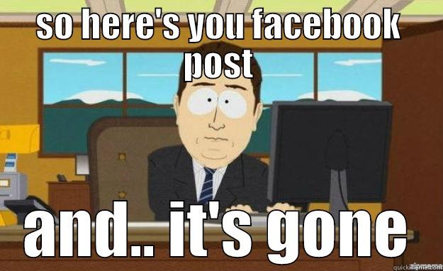 SO HERE'S YOU FACEBOOK POST AND.. IT'S GONE aaaand its gone