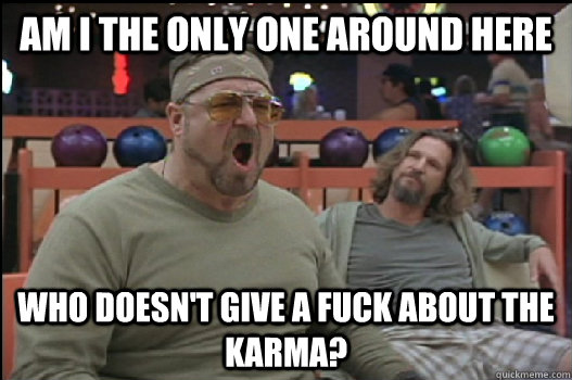 Am I the only one around here who doesn't give a fuck about the karma?  Angry Walter