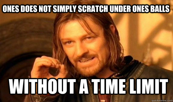 Ones does not simply scratch under ones balls without a time limit  Boromir