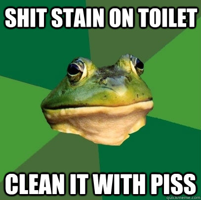 shit stain on toilet clean it with piss  Foul Bachelor Frog