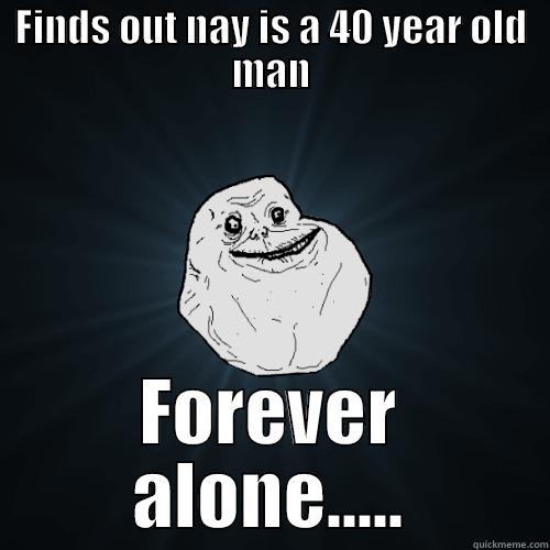 FINDS OUT NAY IS A 40 YEAR OLD MAN FOREVER ALONE..... Forever Alone