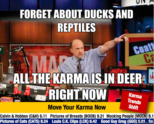 forget about ducks and reptiles
 all the karma is in deer right now - forget about ducks and reptiles
 all the karma is in deer right now  Mad Karma with Jim Cramer