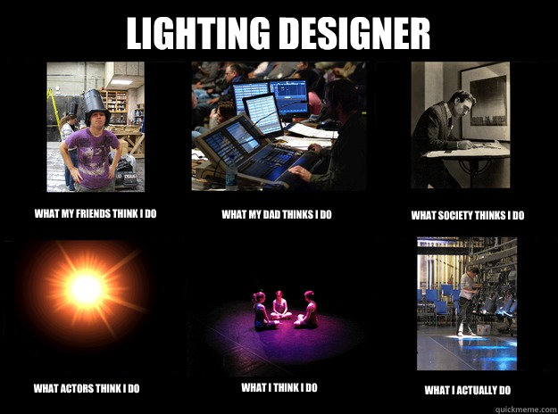 Lighting Designer What My Friends think i do what my dad thinks i do
 what society thinks i do
 what actors think i do what i think i do what i actually do  