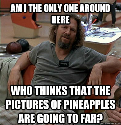 Am I the only one around here Who thinks that the pictures of pineapples are going to far?  The Dude