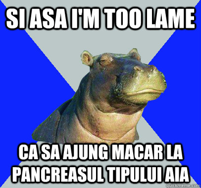 si asa i'm too lame  ca sa ajung macar la pancreasul tipului aia  - si asa i'm too lame  ca sa ajung macar la pancreasul tipului aia   Skeptical Hippo