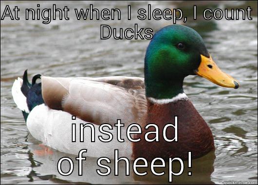 AT NIGHT WHEN I SLEEP, I COUNT DUCKS INSTEAD OF SHEEP! Actual Advice Mallard