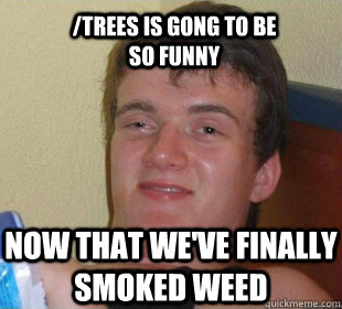 now that we've finally smoked weed /trees is gong to be so funny - now that we've finally smoked weed /trees is gong to be so funny  Really High Guy Smile