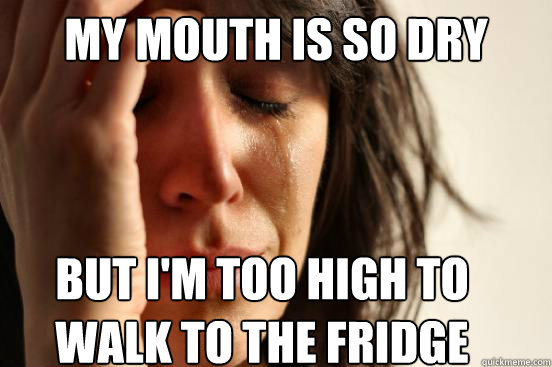 My mouth is so dry But I'm too high to walk to the fridge  First World Problems