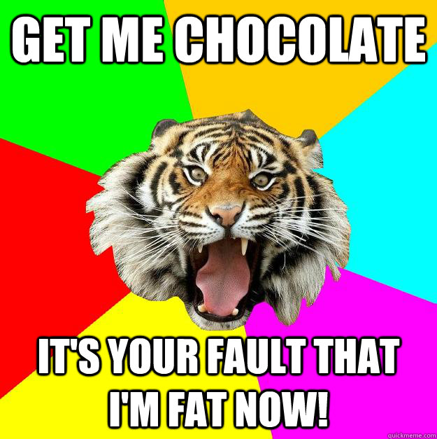 Get me chocolate It's your fault that i'm fat now!  Time of the Month Tiger