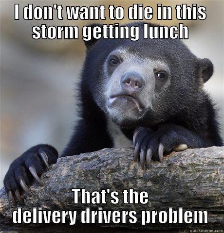 I DON'T WANT TO DIE IN THIS STORM GETTING LUNCH THAT'S THE DELIVERY DRIVERS PROBLEM Confession Bear