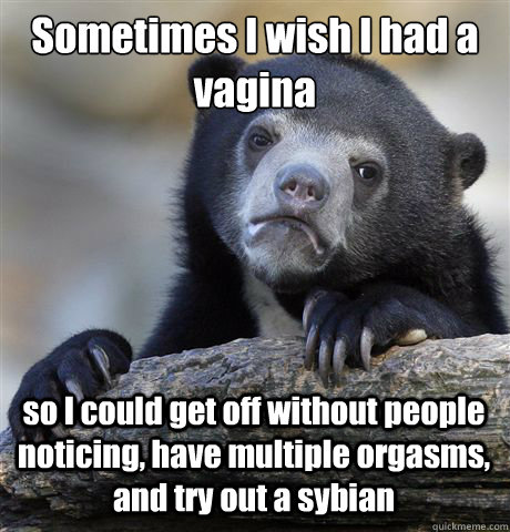 Sometimes I wish I had a vagina so I could get off without people noticing, have multiple orgasms, and try out a sybian - Sometimes I wish I had a vagina so I could get off without people noticing, have multiple orgasms, and try out a sybian  Confession Bear