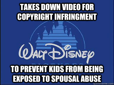 Takes down video for copyright infringment To prevent kids from being exposed to spousal abuse  