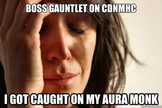 Boss Gauntlet on CDNMHC I got caught on my aura monk  First World Problems