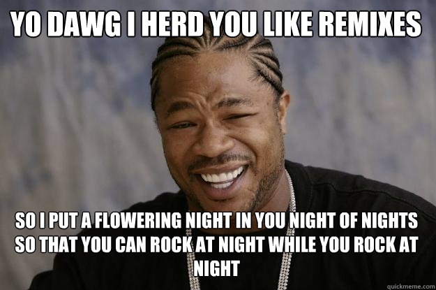 Yo Dawg I herd you like remixes so i put a flowering night in you night of nights so that you can rock at night while you rock at night  Xzibit meme
