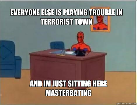 Everyone else is playing trouble in terrorist town And im just sitting here masterbating  Spiderman
