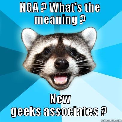 NGA ? WHAT'S THE MEANING ? NEW GEEKS ASSOCIATES ?  Lame Pun Coon