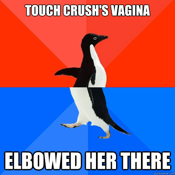 touch crush's vagina elbowed her there  Socially Awesome Awkward Penguin