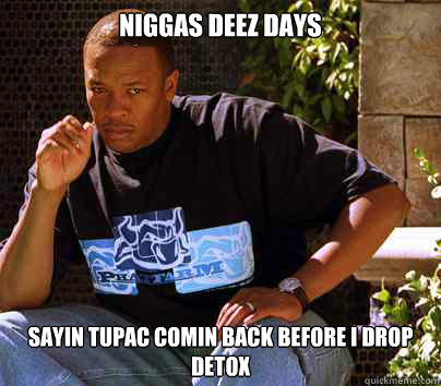 Niggas deez days sayin Tupac comin back before I drop Detox  