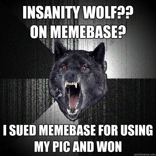 Insanity Wolf??
on Memebase? i sued memebase for using my pic and won   Insanity Wolf