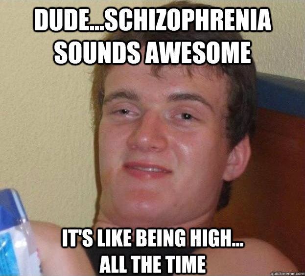 dude...schizophrenia sounds awesome it's like being high...                      all the time   The High Guy