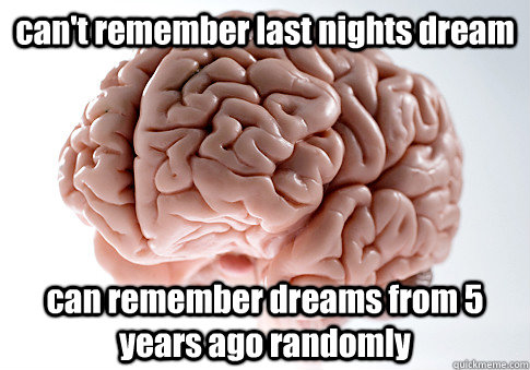 can't remember last nights dream can remember dreams from 5 years ago randomly   Scumbag Brain