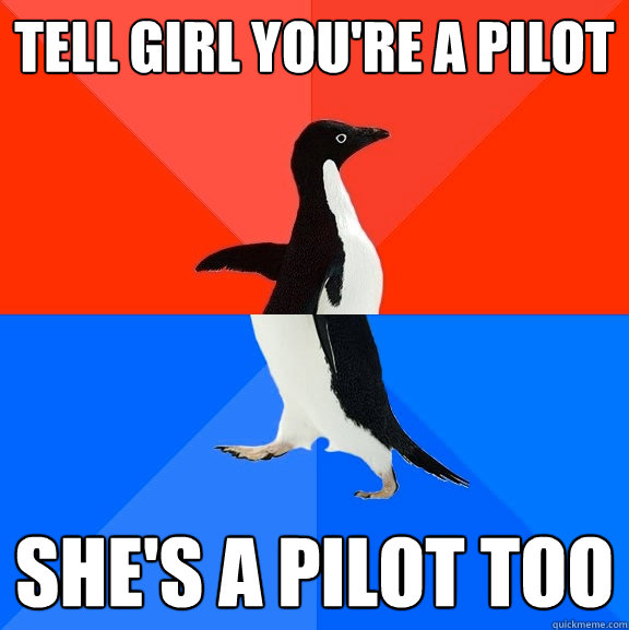 TELL GIRL YOU'RE A PILOT She's a pilot too  Socially Awesome Awkward Penguin