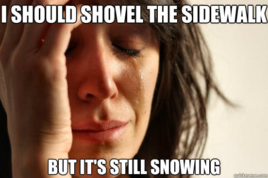 I should shovel the sidewalk  but it's still snowing  First World Problems