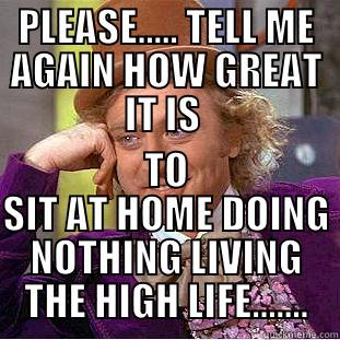 PLEASE..... TELL ME AGAIN HOW GREAT IT IS  TO SIT AT HOME DOING NOTHING LIVING THE HIGH LIFE....... Condescending Wonka