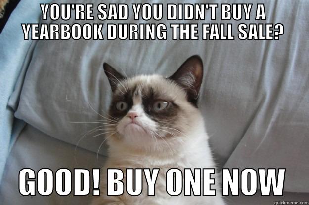 YOU'RE SAD YOU DIDN'T BUY A YEARBOOK DURING THE FALL SALE?     GOOD! BUY ONE NOW    Grumpy Cat