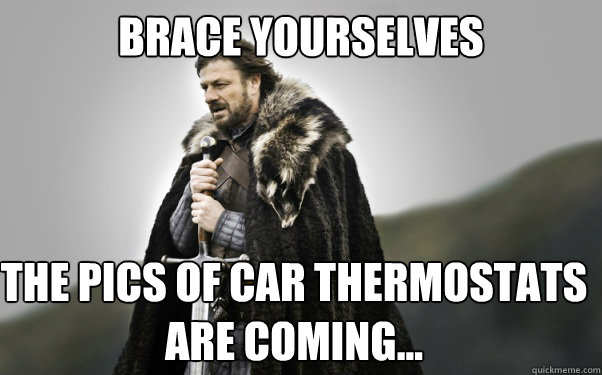 BRACE YOURSELVES The pics of car thermostats are coming...  Ned Stark