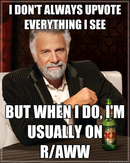 I don't always upvote everything i see but when I do, I'm usually on r/aww  The Most Interesting Man In The World