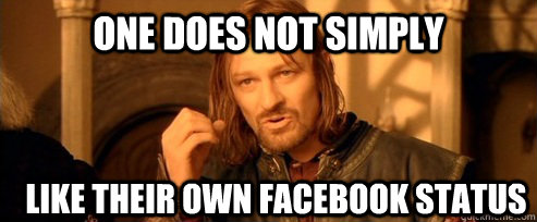 One does not simply like their own facebook status  One Does Not Simply