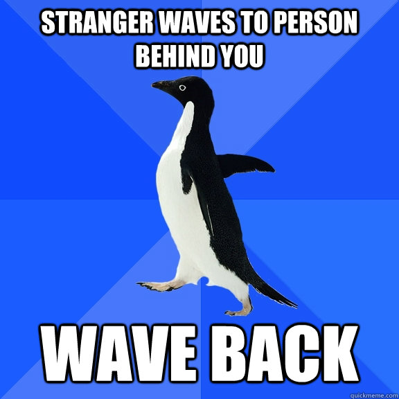 Stranger waves to person behind you Wave back  Socially Awkward Penguin