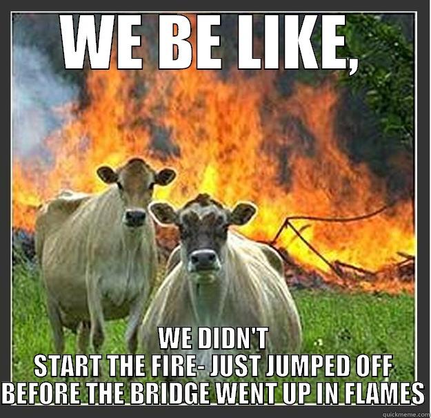 WE BE LIKE, WE DIDN'T START THE FIRE- JUST JUMPED OFF BEFORE THE BRIDGE WENT UP IN FLAMES Evil cows