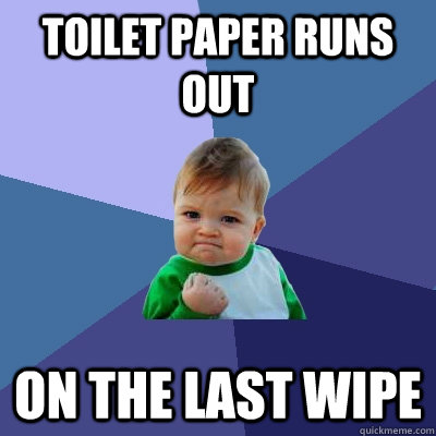 Toilet paper runs out on the last wipe  Success Kid