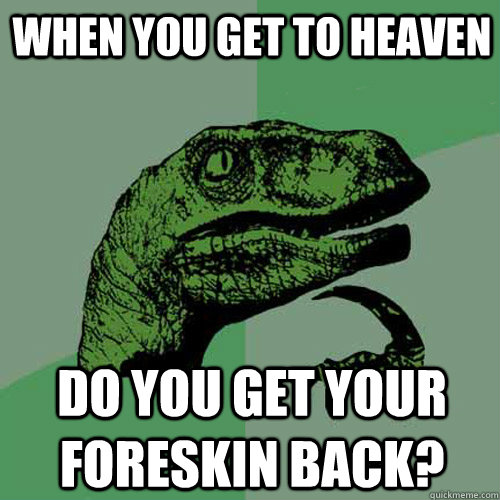 When you get to heaven do you get your foreskin back?  Philosoraptor