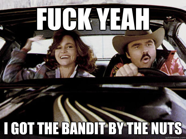 Fuck Yeah I got the bandit by the nuts  