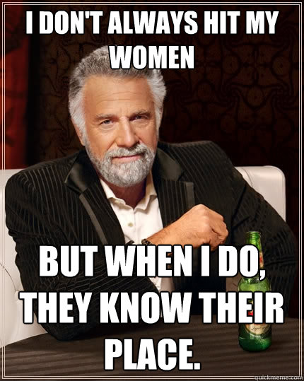 I don't always hit my women But when I do, they know their place.   The Most Interesting Man In The World