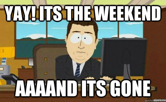 Yay! Its the weekend AAAAND ITS GONE  aaaand its gone