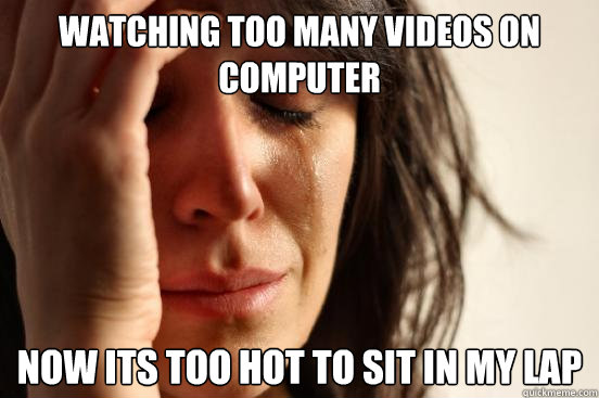watching too many videos on computer now its too hot to sit in my lap  First World Problems